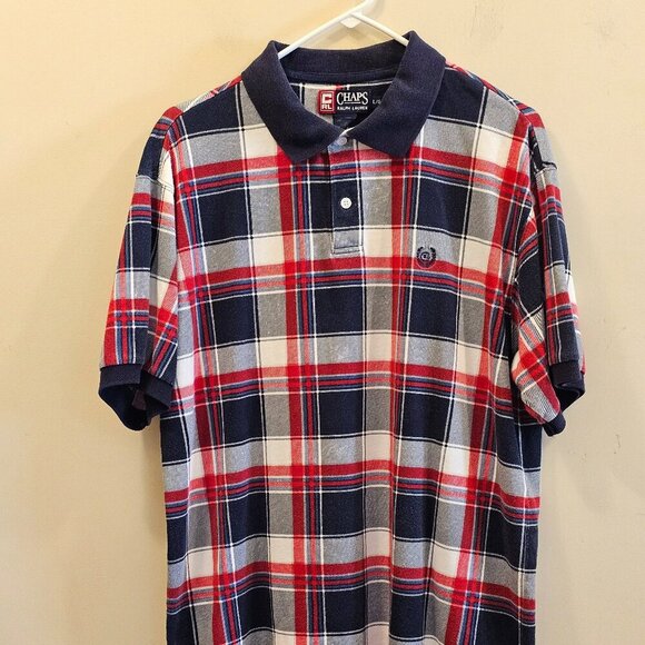 Men's Chaps Ralph Lauren‎ Plaid Polo Shirt Short Sleeve Size Large - Picture 1 of 7